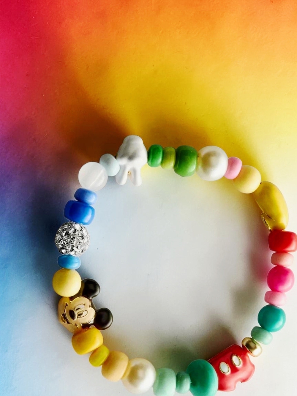 NEW Mickey Mouse Beaded Multicolored Charm Bracelet Officially Licensed Disney